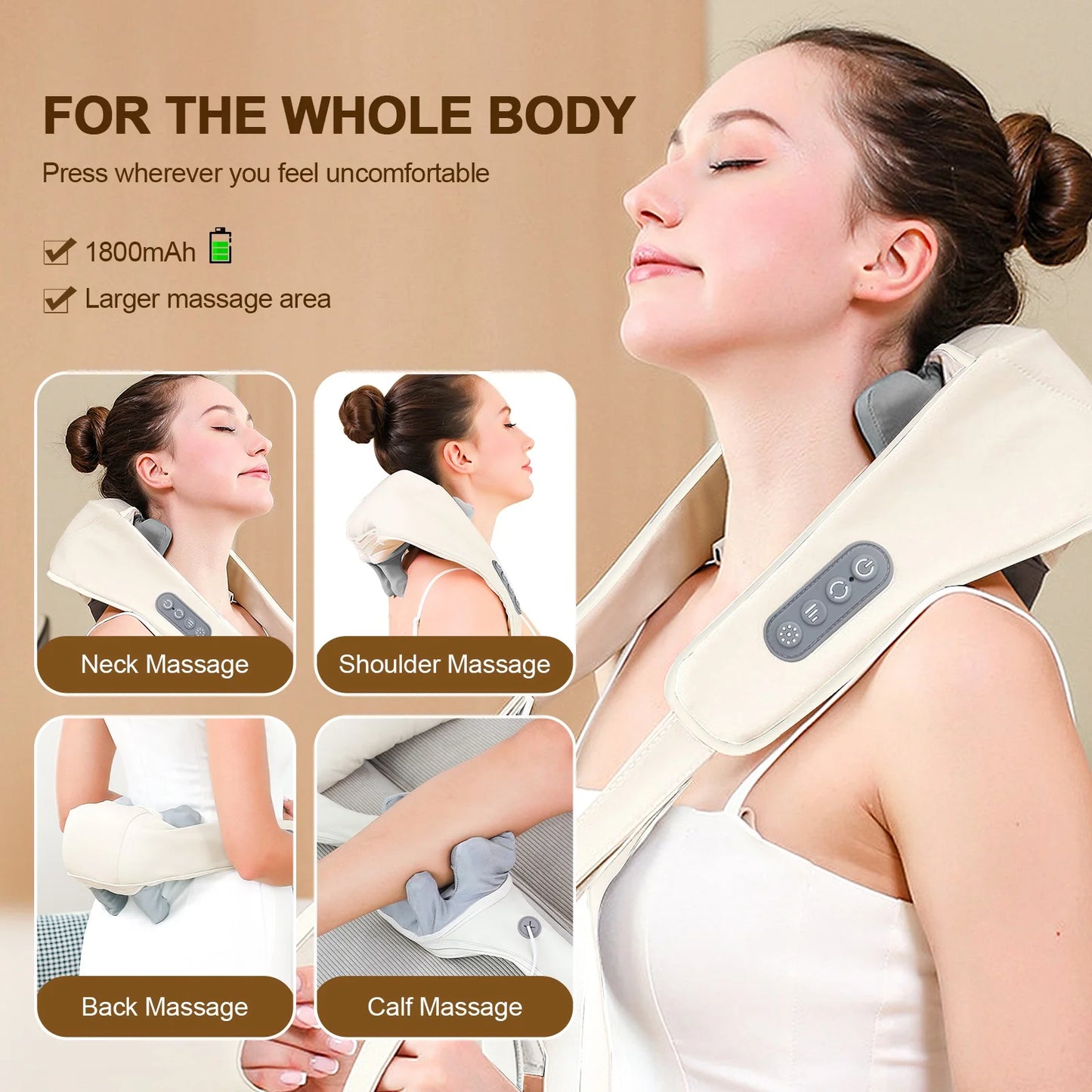 Neck and Shoulder Massager Wireless Neck and Back Shiatsu Kneading Massager Neck Cervical Relaxing Massage Shawl