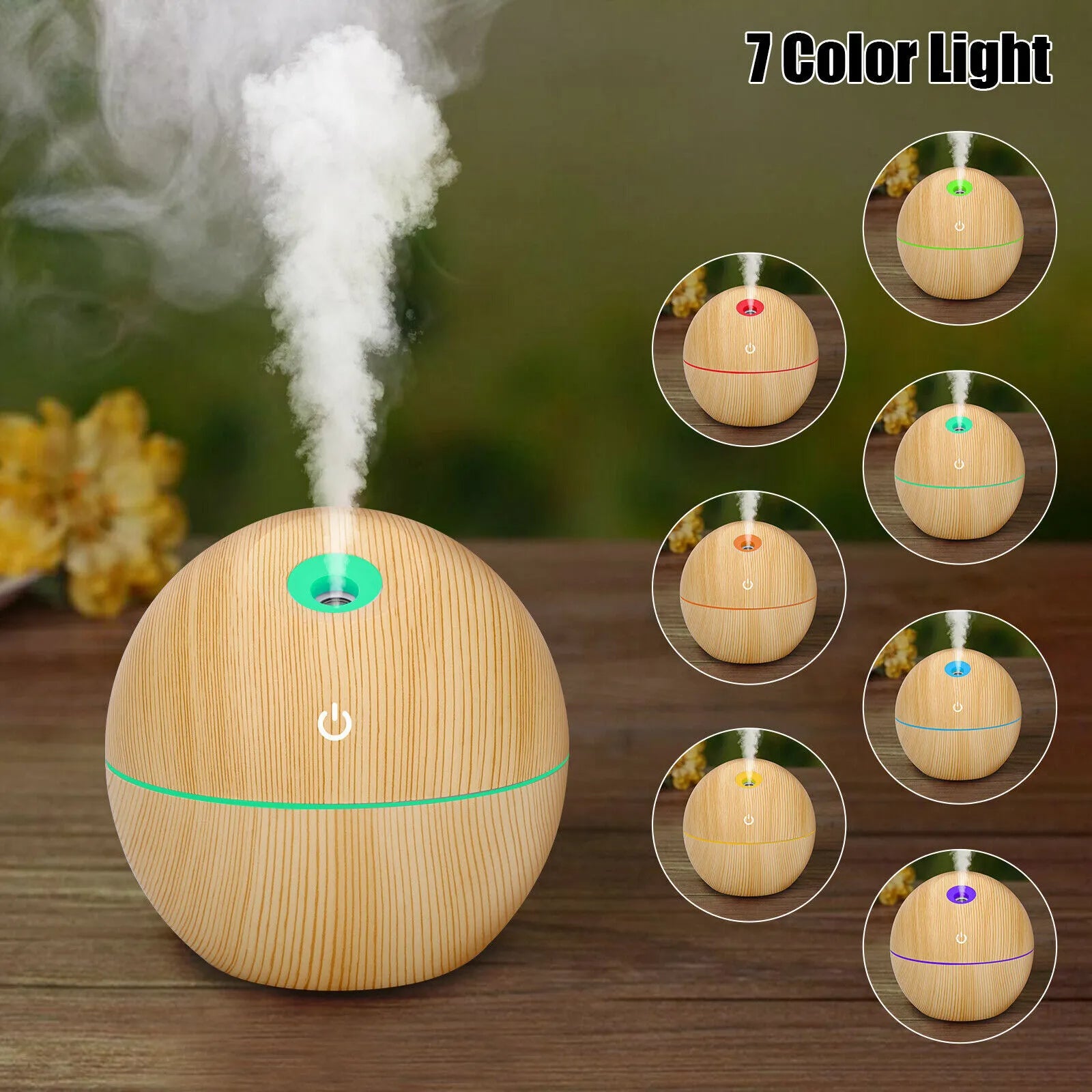 USB Aroma Humidifier Essential Oil Diffuser Ultrasonic Cool Mist Humidifier Air Humificador with 7 Color Change Air Humidifier Aroma Diffuser Essential Oil Humidifier Mist Maker Aromatherapy Wood