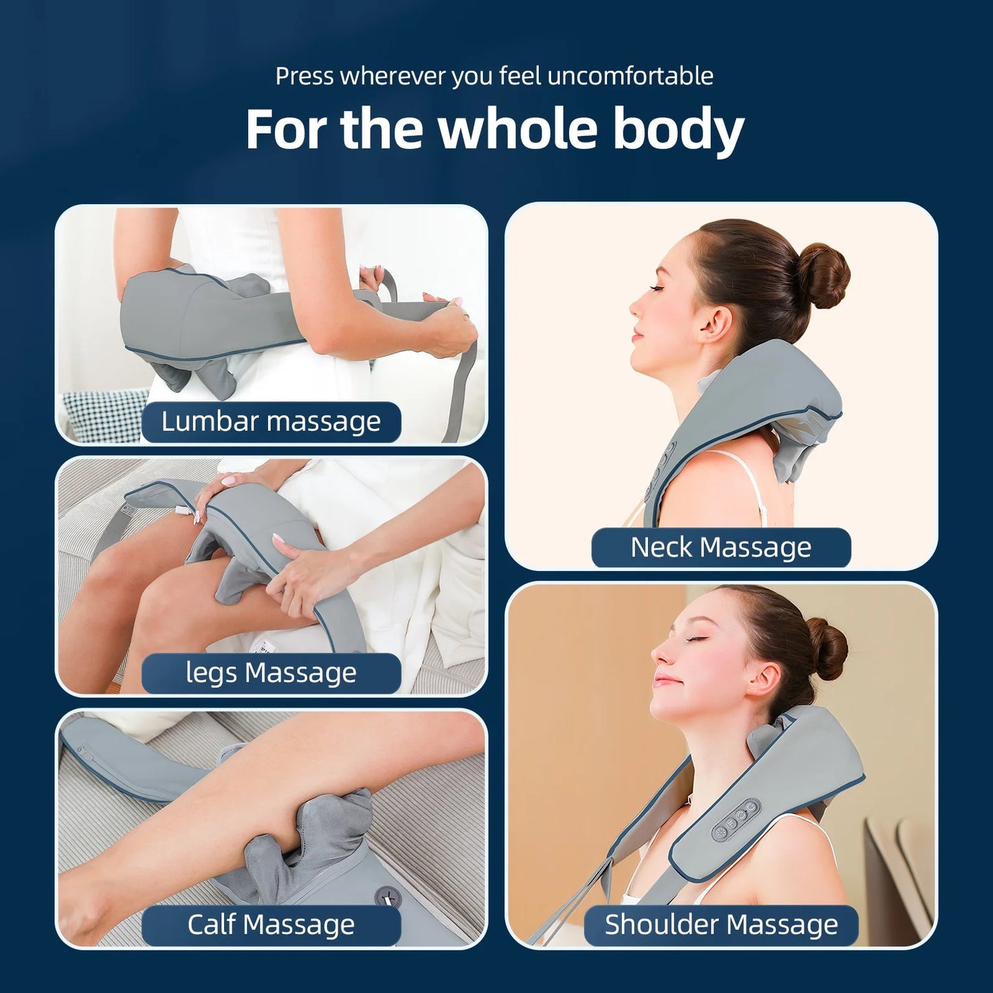 Neck and Shoulder Massager Wireless Neck and Back Shiatsu Kneading Massager Neck Cervical Relaxing Massage Shawl