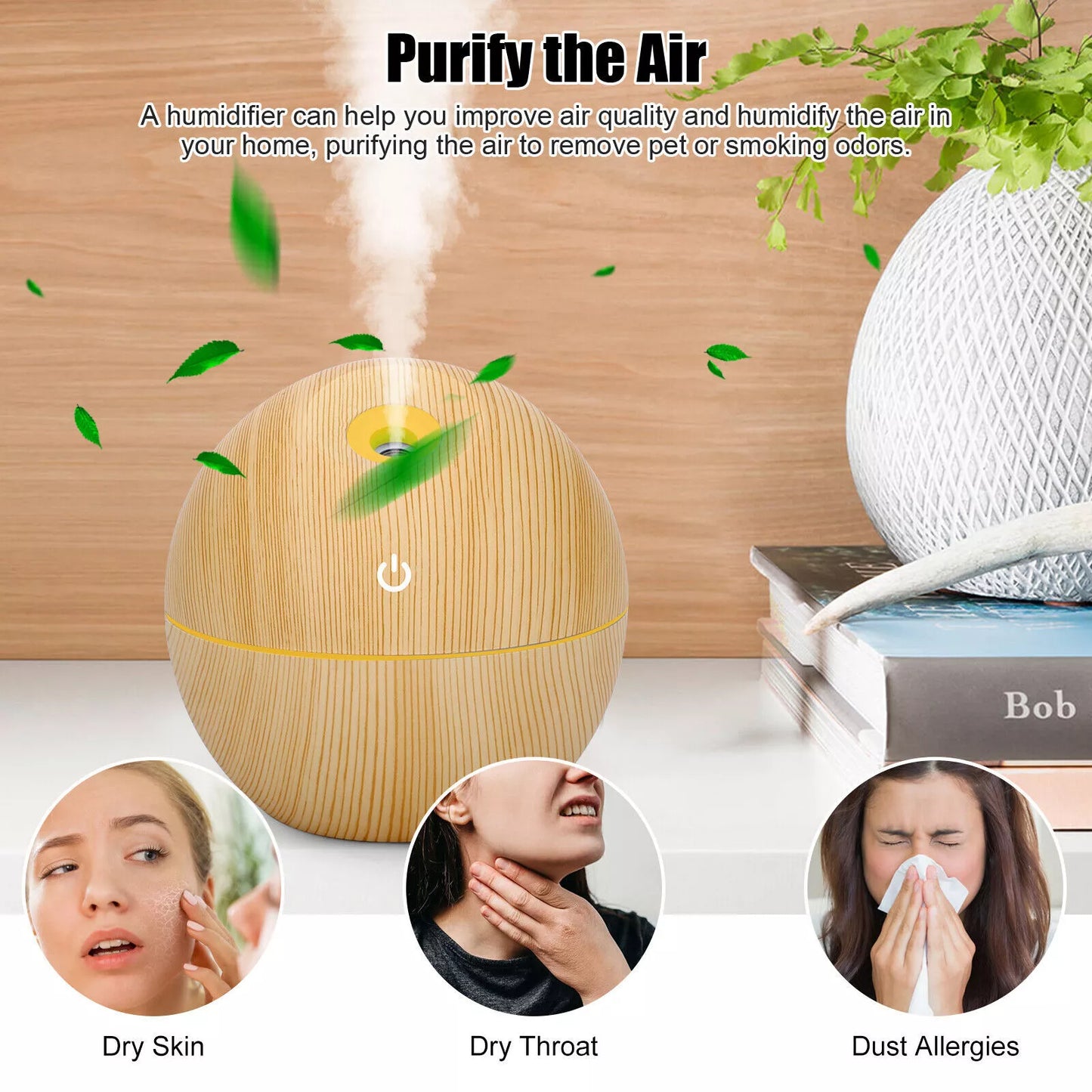 USB Aroma Humidifier Essential Oil Diffuser Ultrasonic Cool Mist Humidifier Air Humificador with 7 Color Change Air Humidifier Aroma Diffuser Essential Oil Humidifier Mist Maker Aromatherapy Wood